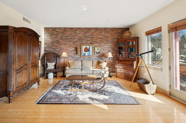 Interior, Living room, Stone Walls, Wood Texture Flooring