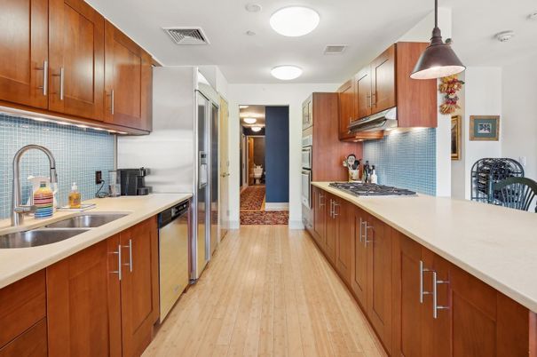 Interior, Kitchen, Pendant Lights, Stainless Steel Appliances, Wood Texture Flooring