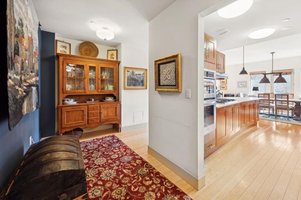 Dining room, Interior, Kitchen, Pendant Lights, Wood Texture Flooring