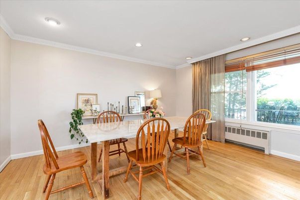 Dining room, Interior, Recessed Lighting, Wood Texture Flooring