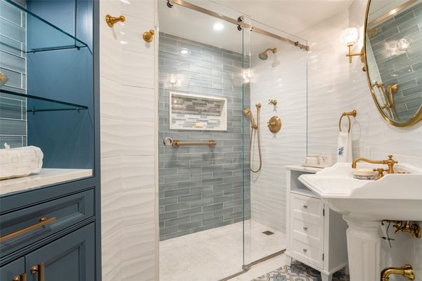Bathroom, Glass Shower, Interior, Recessed Lighting
