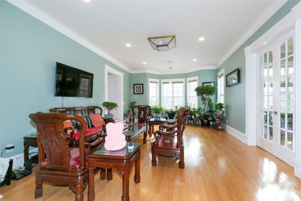Dining room, Interior, Living room, Recessed Lighting, Wood Texture Flooring
