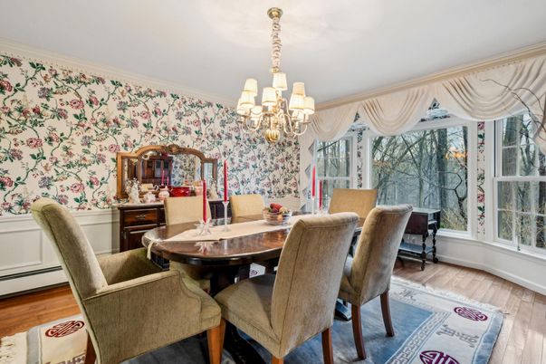 Chandelier, Dining room, Interior, Wood Texture Flooring