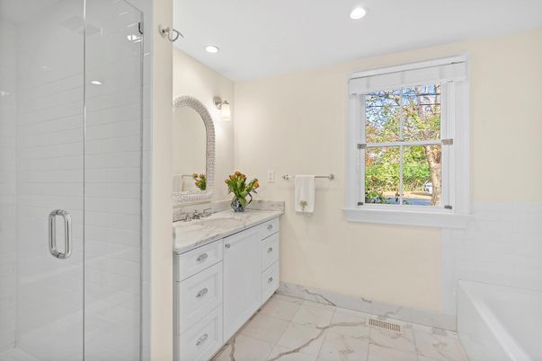 Bathroom, Glass Shower, Interior, Marble, Recessed Lighting