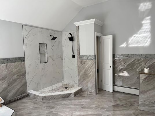 Bathroom, Glass Shower, Interior, Marble Walls
