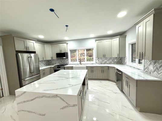 Interior, Kitchen, Marble, Recessed Lighting, Stainless Steel Appliances