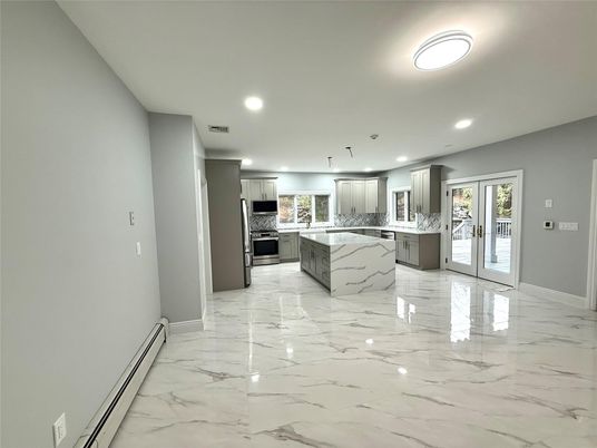 Interior, Kitchen, Marble, Recessed Lighting, Stainless Steel Appliances