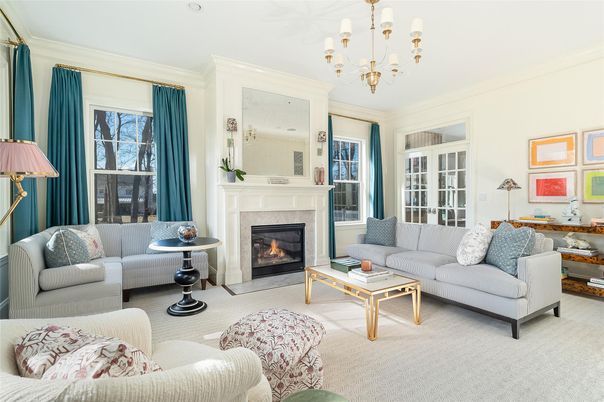 Chandelier, Fireplace, Interior, Living room
