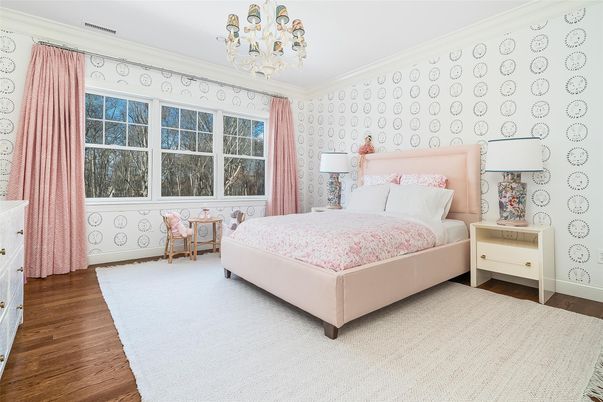Bedroom, Chandelier, Interior, Wood Texture Flooring