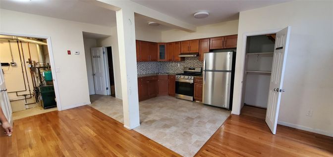 Interior, Kitchen, Stainless Steel Appliances, Wood Texture Flooring