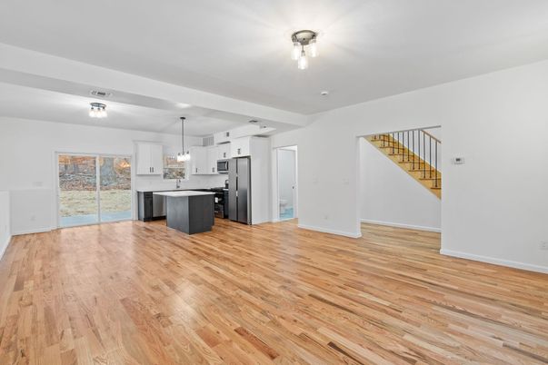 Interior, Kitchen, Pendant Lights, Wood Texture Flooring