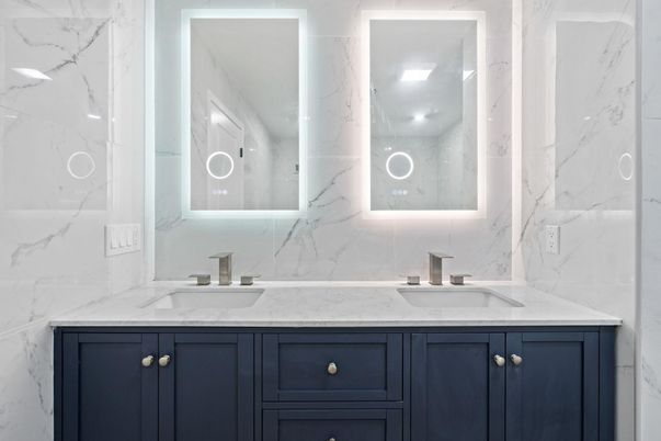 Bathroom, Dual Sink Vanities, Interior, Marble Walls