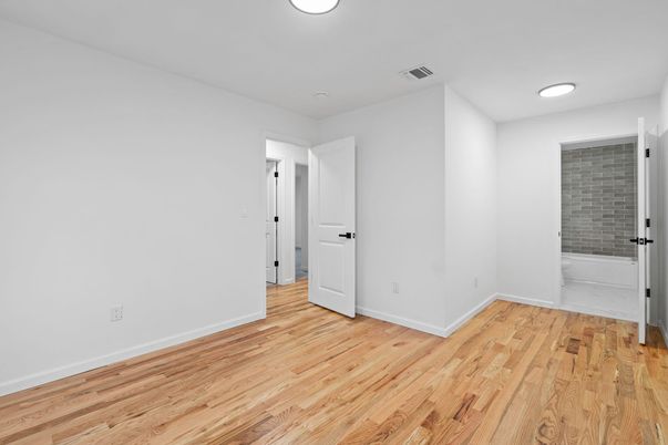 Bathroom, Empty room, Interior, Recessed Lighting, Wood Texture Flooring