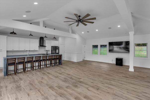 Interior, Kitchen, Pendant Lights, Recessed Lighting, Wood Texture Flooring
