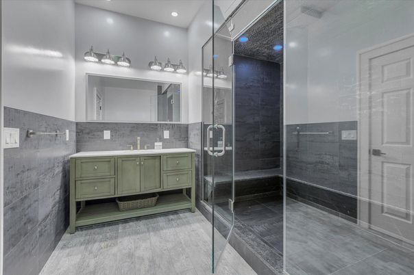 Bathroom, Glass Shower, Interior, Recessed Lighting