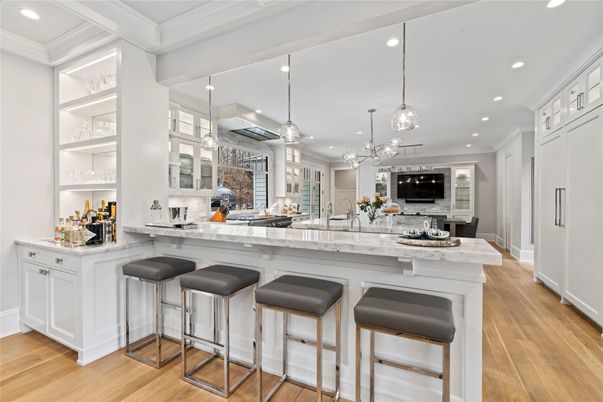 Interior, Kitchen, Pendant Lights, Recessed Lighting, Wood Texture Flooring