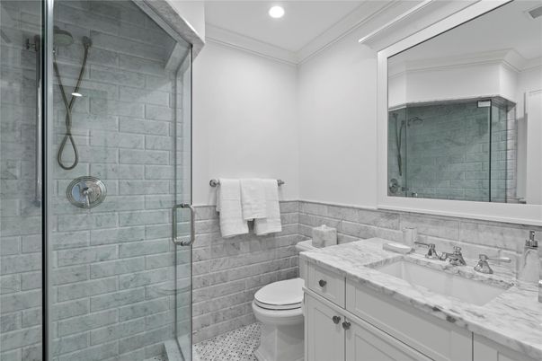 Bathroom, Glass Shower, Interior, Recessed Lighting