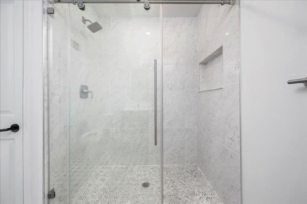 Bathroom, Glass Shower, Interior, Marble Walls