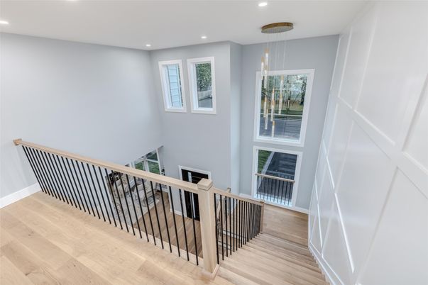 Fireplace, Interior, Pendant Lights, Recessed Lighting, Wood Texture Flooring
