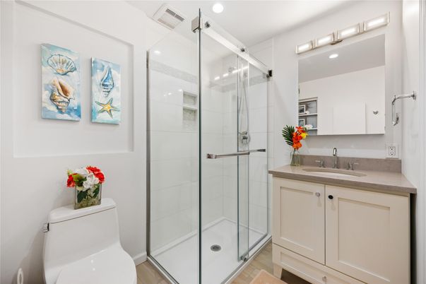 Bathroom, Glass Shower, Interior, Recessed Lighting