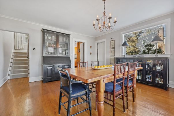 Chandelier, Dining room, Interior, Wood Texture Flooring