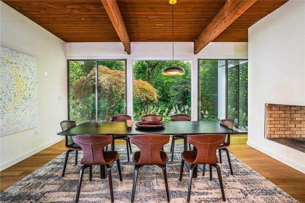 Dining room, Interior, Pendant Lights, Wooden Beams, Wooden Ceilings, Wood Texture Flooring