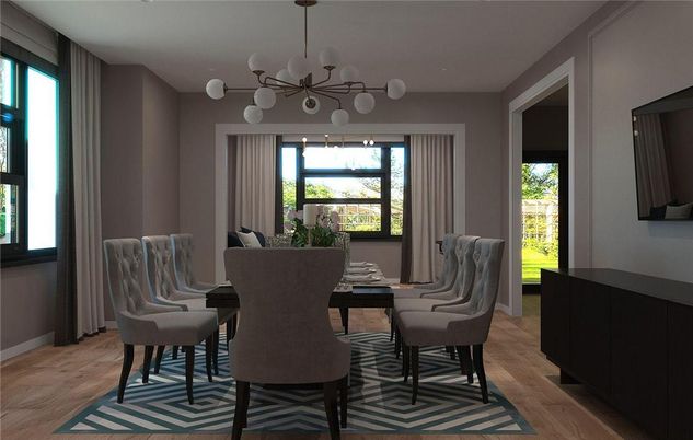 Chandelier, Dining room, Interior, Pendant Lights, Wood Texture Flooring