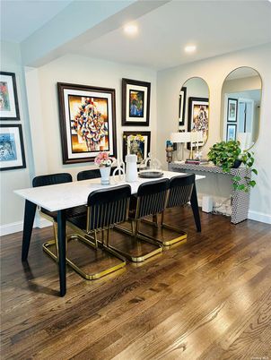 Dining room, Interior, Recessed Lighting, Wood Texture Flooring