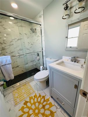 Bathroom, Glass Shower, Interior, Marble Walls, Recessed Lighting