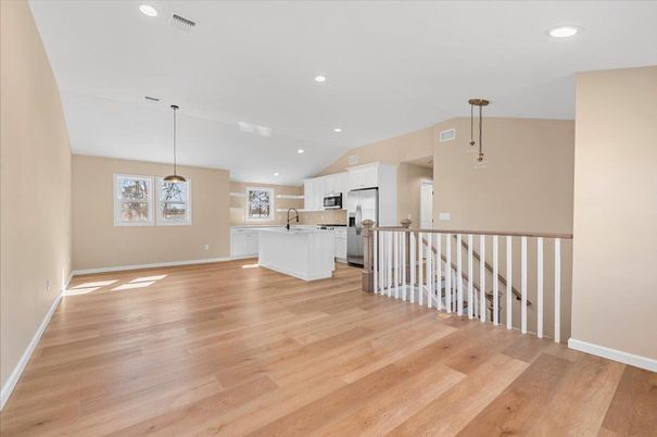 Interior, Kitchen, Pendant Lights, Recessed Lighting, Wood Texture Flooring
