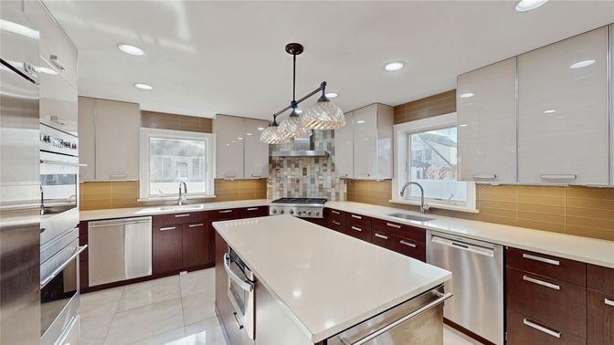 Interior, Kitchen, Pendant Lights, Recessed Lighting, Stainless Steel Appliances
