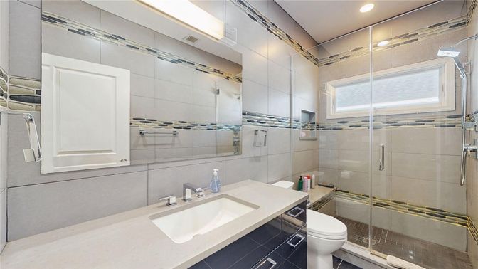 Bathroom, Glass Shower, Interior, Recessed Lighting