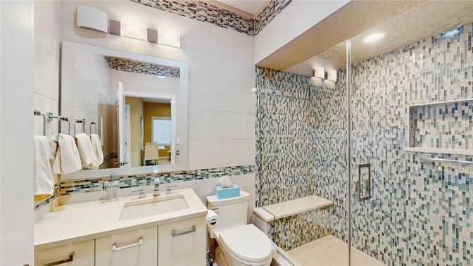 Bathroom, Glass Shower, Interior, Recessed Lighting