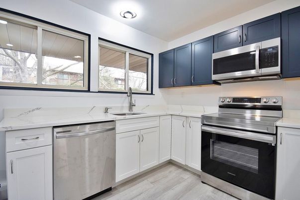 Interior, Kitchen, Stainless Steel Appliances, Wood Texture Flooring
