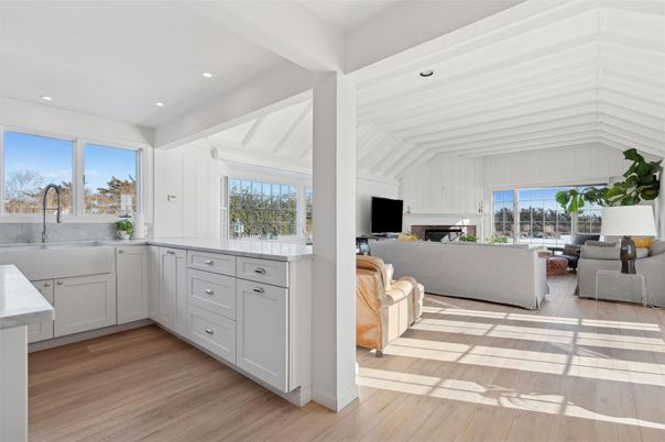 Interior, Kitchen, Living room, Recessed Lighting, Wood Texture Flooring