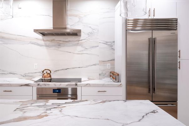 Interior, Kitchen, Marble Walls, Stainless Steel Appliances