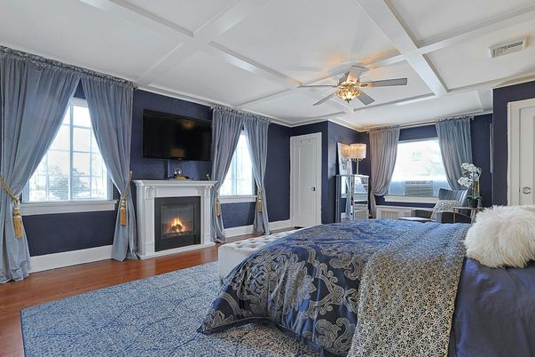 Bedroom, Fireplace, Interior, Wood Texture Flooring