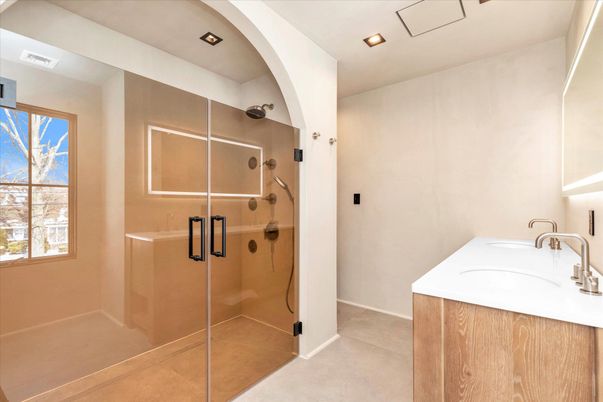 Bathroom, Glass Shower, Interior, Recessed Lighting