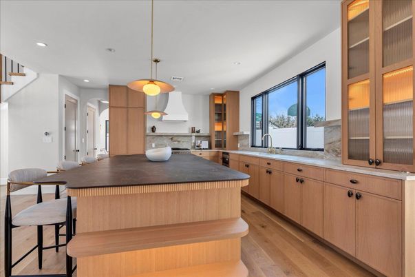 Interior, Kitchen, Pendant Lights, Recessed Lighting, Wood Texture Flooring
