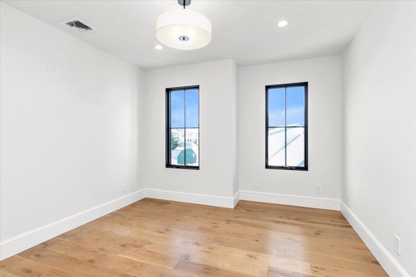 Empty room, Interior, Recessed Lighting, Wood Texture Flooring