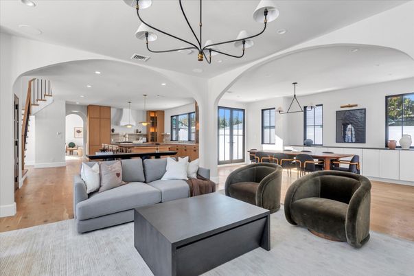 Dining room, Interior, Kitchen, Living room, Pendant Lights, Recessed Lighting, Wood Texture Flooring