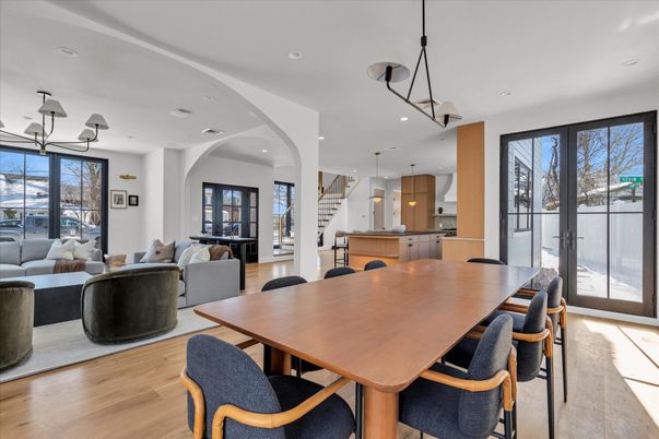 Dining room, Interior, Kitchen, Living room, Pendant Lights, Recessed Lighting, Wood Texture Flooring