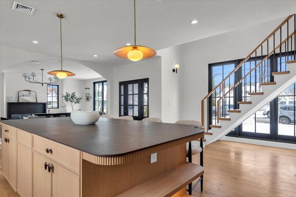 Interior, Kitchen, Pendant Lights, Recessed Lighting, Wood Texture Flooring