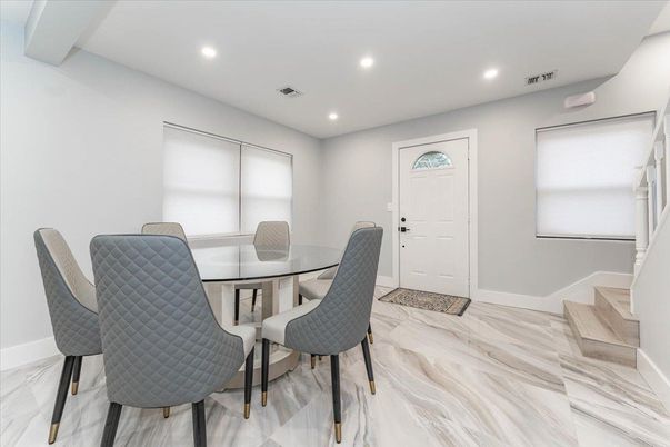 Dining room, Interior, Marble, Recessed Lighting
