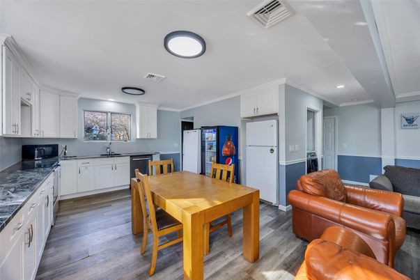 Dining room, Interior, Kitchen, Recessed Lighting, Wood Texture Flooring