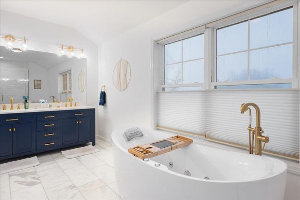 Bathroom, Dual Sink Vanities, Free Standing Baths, Interior, Marble