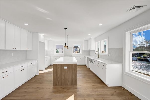 Interior, Kitchen, Pendant Lights, Recessed Lighting, Wood Texture Flooring