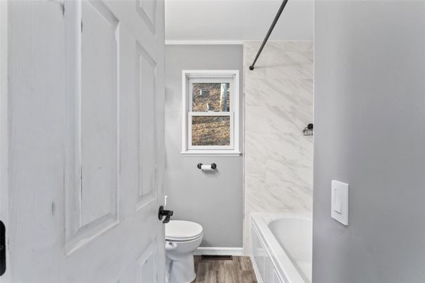 Bathroom, Interior, Marble Walls, Wood Texture Flooring