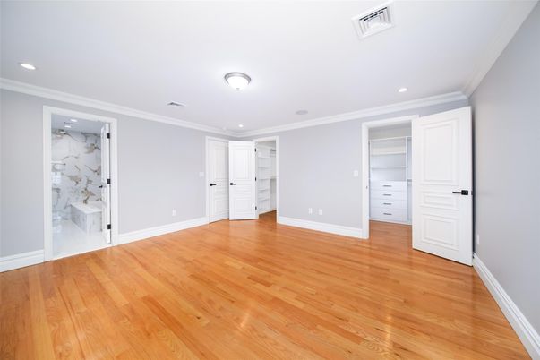 Empty room, Interior, Marble, Marble Walls, Recessed Lighting, Wood Texture Flooring