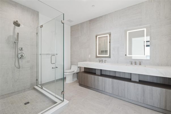 Bathroom, Dual Sink Vanities, Glass Shower, Interior, Recessed Lighting